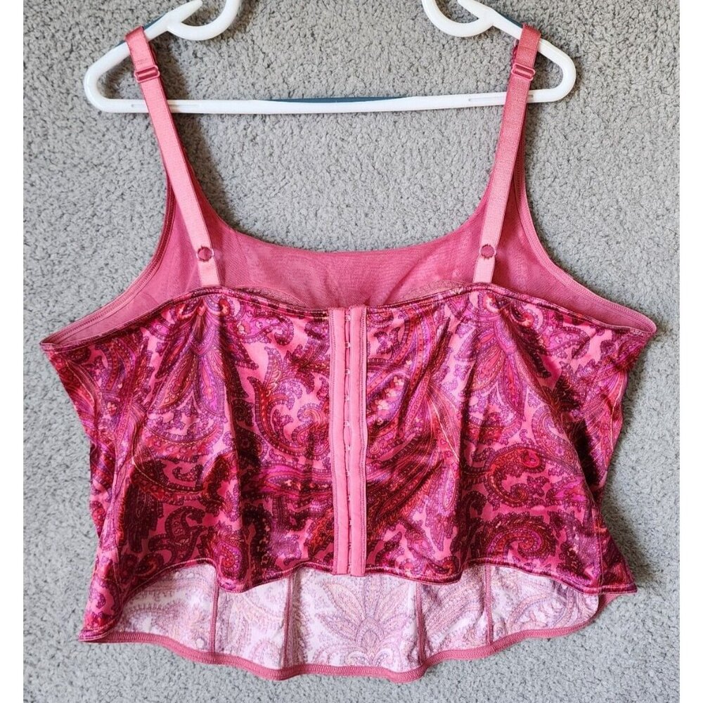 Cacique Lane Bryant Women Sleeveless Cropped Corset Top Satin Pink Paisley 26/28 - Picture 7 of 13